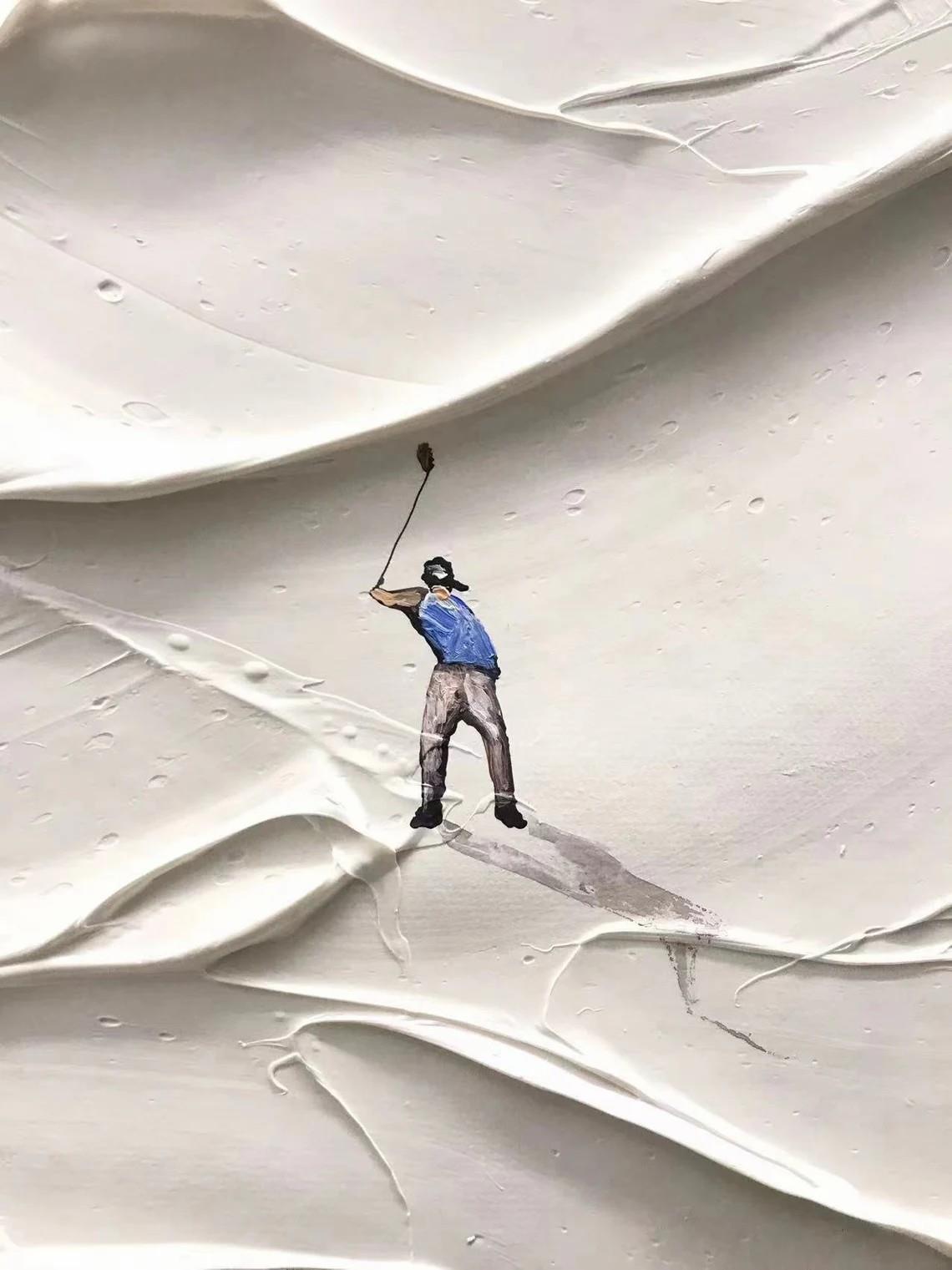 Snow Golf on Snowfield Wandkunst Sport White Zimmerdekoration von Messer 01 detail Ölgemälde